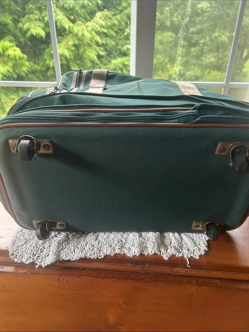 Green Canvas Duffel Bag with Brown Trim by Canvas & Co.